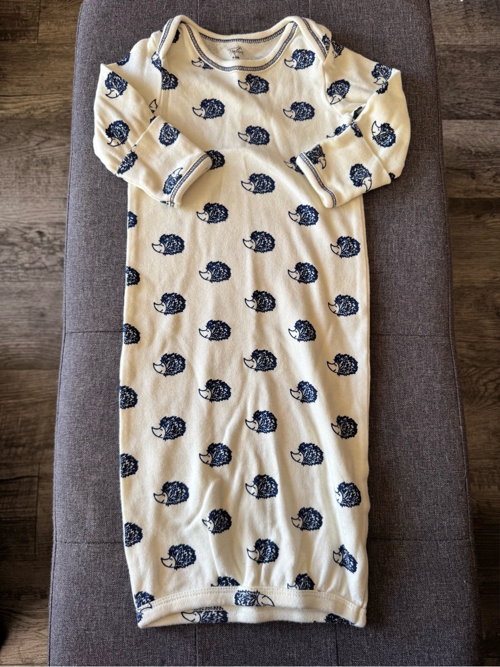Organic Cotton Baby Gown with Navy Hedgehogs